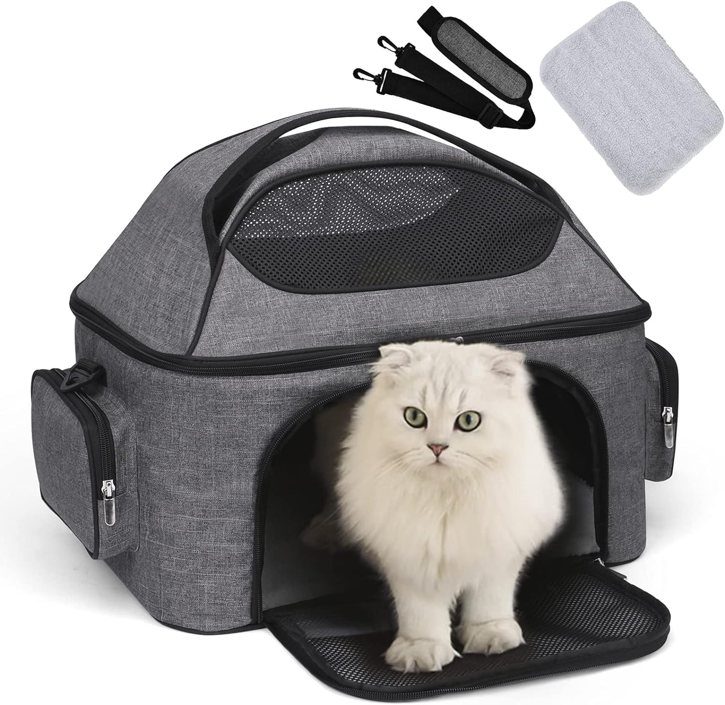 Pet Travel Carrier Bag, Small Dog or Cat Travel Carrier, Pet Cage with Locking Safety Zipper, Airline-Approved Soft Surface Foldable Pet Carrier.Gray