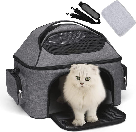 Pet Travel Carrier Bag, Small Dog or Cat Travel Carrier, Pet Cage with Locking Safety Zipper, Airline-Approved Soft Surface Foldable Pet Carrier.Gray