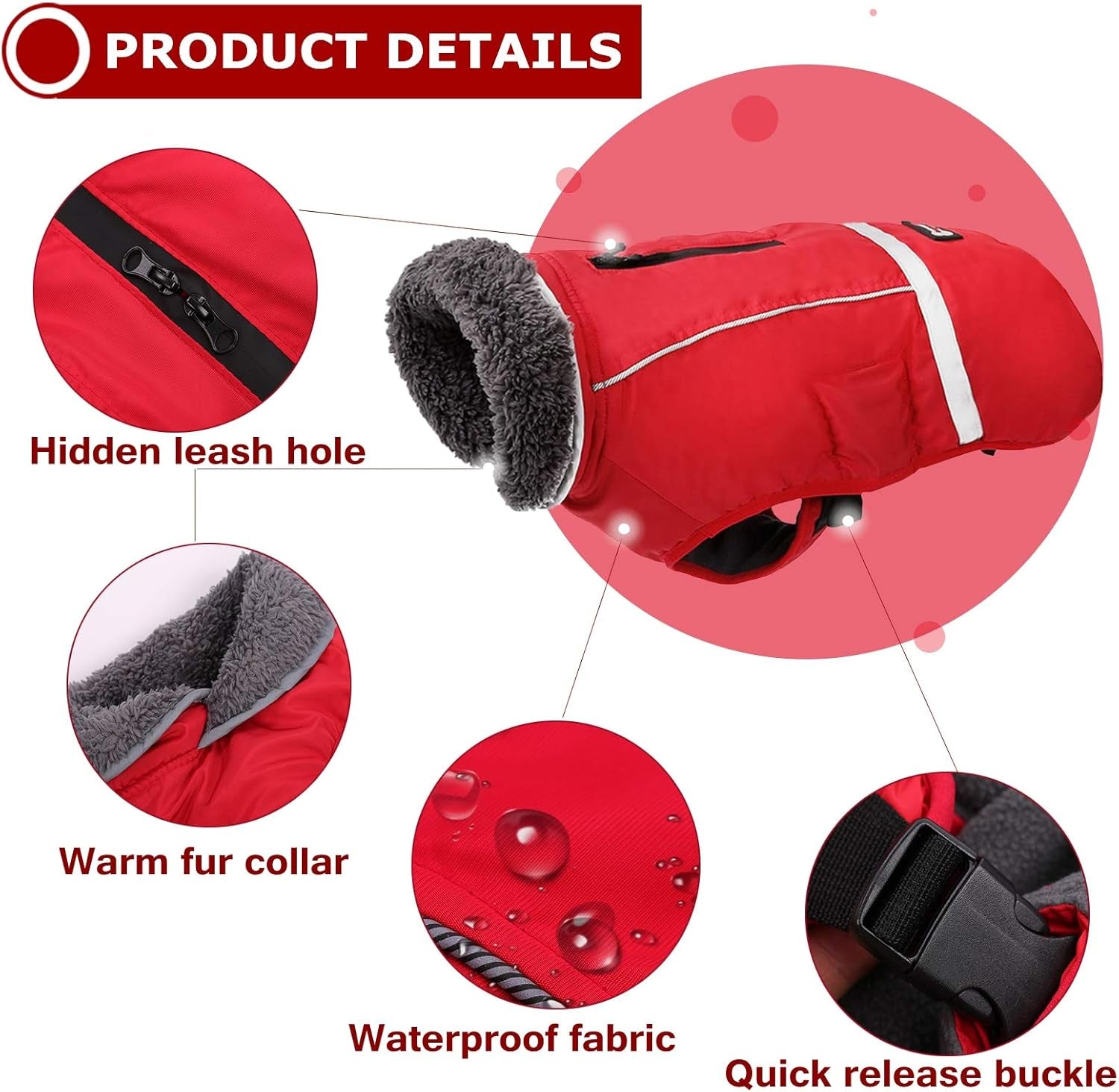 Warm Dog Coat Reflective Dog Jacket, Waterproof Dog Winter Coat Turtleneck Dog Clothes for Cold Weather, Thick Fleece Dog Snowsuit Christmas Dog Vest Pet Apparel for Small Medium Large Dogs M