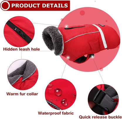Warm Dog Coat Reflective Dog Jacket, Waterproof Dog Winter Coat Turtleneck Dog Clothes for Cold Weather, Thick Fleece Dog Snowsuit Christmas Dog Vest Pet Apparel for Small Medium Large Dogs M
