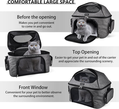 Pet Travel Carrier Bag, Small Dog or Cat Travel Carrier, Pet Cage with Locking Safety Zipper, Airline-Approved Soft Surface Foldable Pet Carrier.Gray