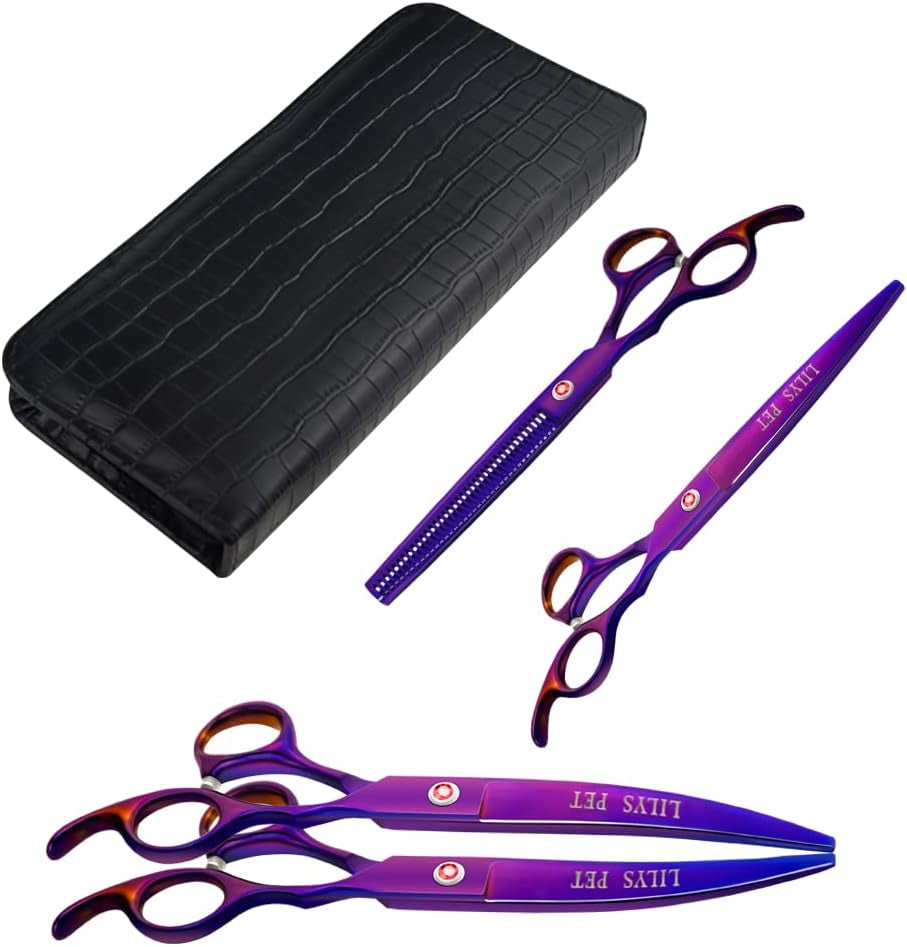 Professional PET DOG Grooming Coated Titanium Scissors Suit Cutting&Curved&Thinning Shears (8.0 Inches, Purple)…