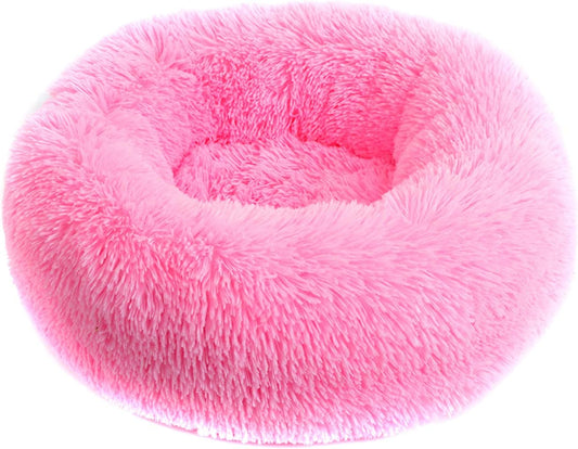 Calming Dog Bed,Cozy Soft round Dog Beds for Medium Large Dogs,Fluffy Plush Cat Beds for Indoor Washable, Warming Donut Pet Beds Big Dog Bed Cushion for Crate Kennel Hot Pink 19.7'