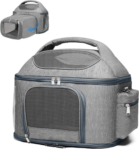 Expandable Pet Travel Bag, 3 Open Doors, Mesh Window and Escape-Proof Buckle, Airline Approved Soft-Sided Pet Travel Carrier for Small Medium Cats 16.5" L X 11.8" W X 14" H