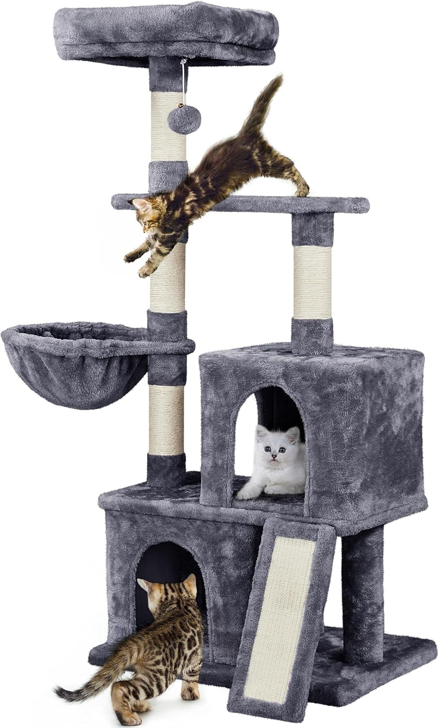 53.5Inches Cat Tree Large Cat Tower W/Premium Scratching Posts, Condos and Hanging Balls, Sturdy Pet Play House for Indoor Cats, Dark Gray