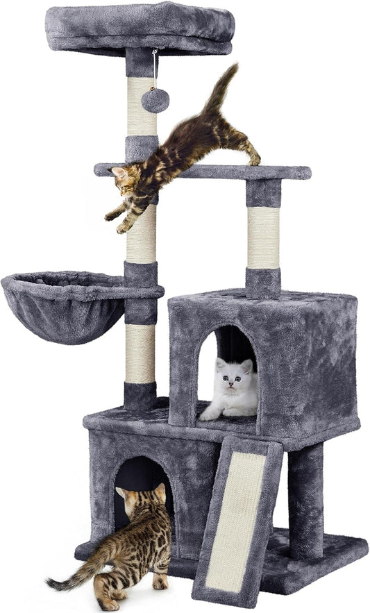 53.5Inches Cat Tree Large Cat Tower W/Premium Scratching Posts, Condos and Hanging Balls, Sturdy Pet Play House for Indoor Cats, Dark Gray