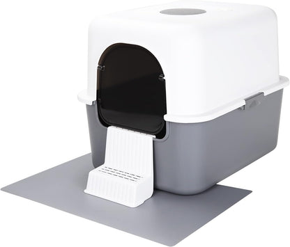 Cat Urine Litter Box with Pedal, Fully Enclosed Leak-Proof for Small Cats under 8 IB, High Edge and Odorless, Easy to Carry and Clean (Grey with Handle, S)