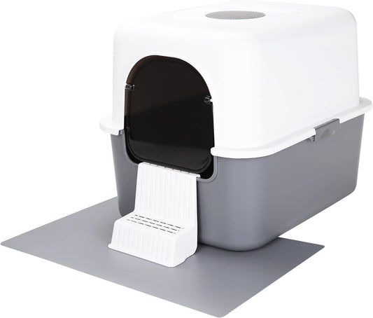 Cat Urine Litter Box with Pedal, Fully Enclosed Leak-Proof for Small Cats under 8 IB, High Edge and Odorless, Easy to Carry and Clean (Grey with Handle, S)
