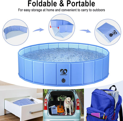 Foldable Dog Pool - 48'' / 63" Portable Dog Swimming Pool & Collapsible Swimming Pool for Small Large Dogs (63''X12'')