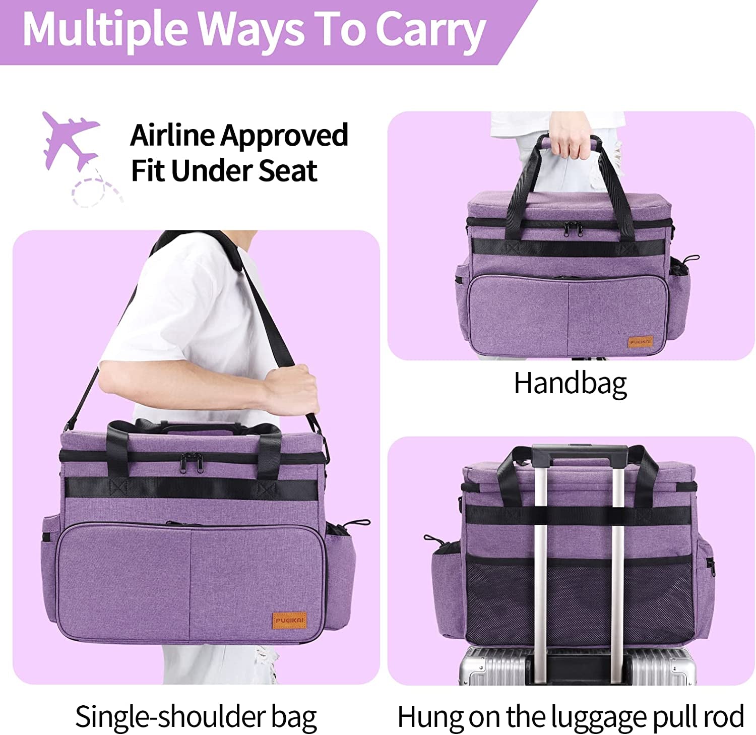 Dog Travel Bag, Airline Approved Pet Tote Organizer with Multi-Function Pockets, Accessories Set Includes Shoulder Strap, 2 Food Storage Containers, 2 Foldable Bowls