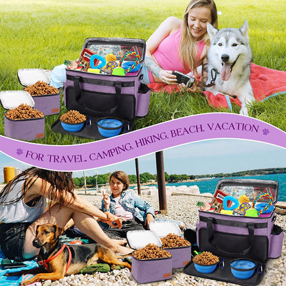 Dog Travel Bag, Airline Approved Pet Tote Organizer with Multi-Function Pockets, Accessories Set Includes Shoulder Strap, 2 Food Storage Containers, 2 Foldable Bowls