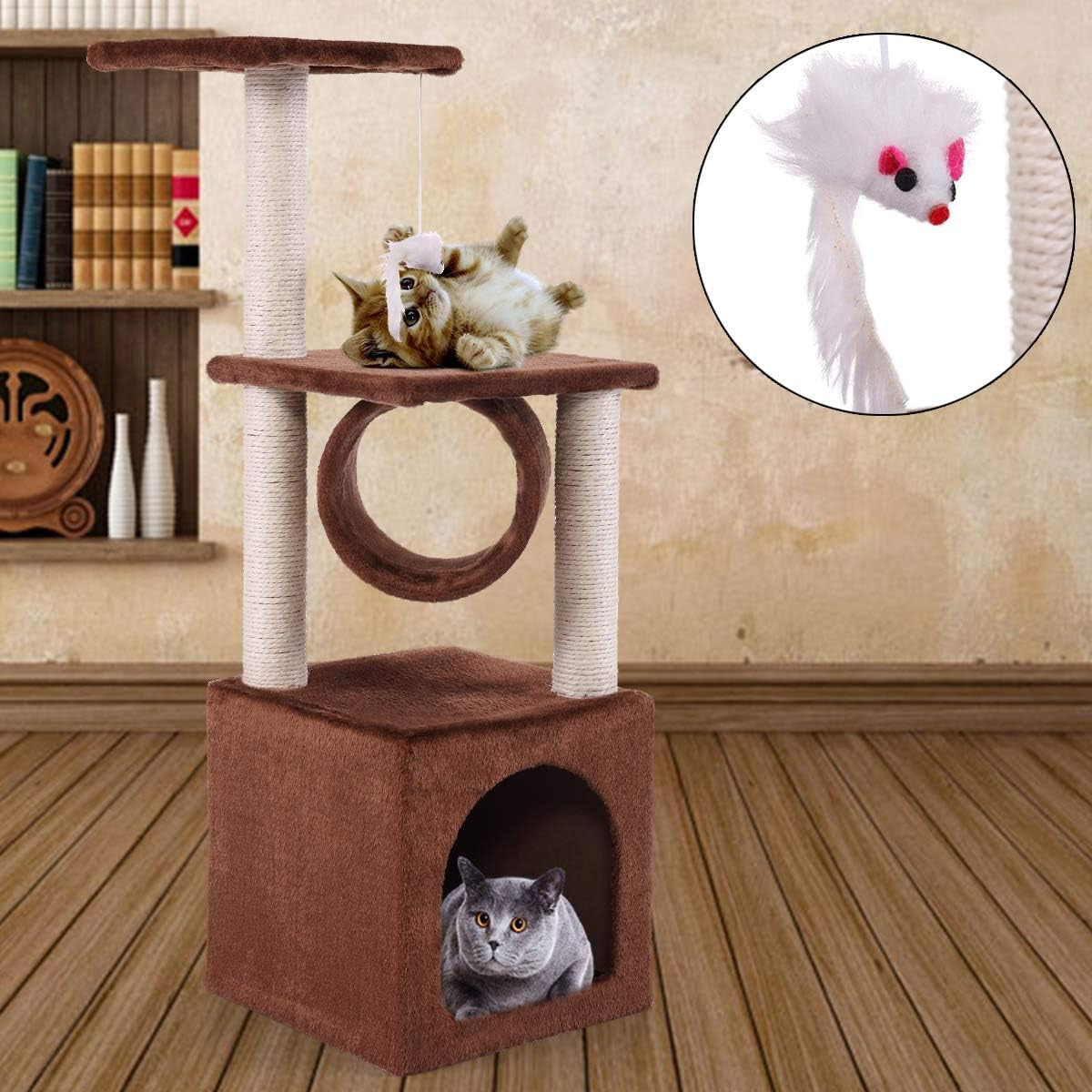 36" Kitty Tower Cat Tree Activity Climber Tower with Plush Perch and Sisal Post, Stable Pet Climbing Condo for Small and Medium Sized Cats Prime Clearance