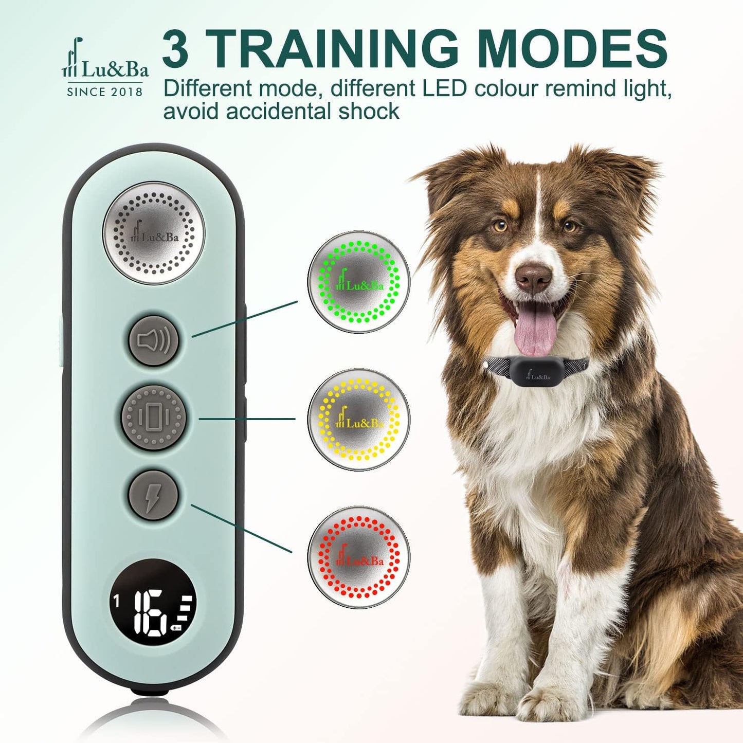 Dog Shock Collar, Rechargeable Dog Training Collar with Remote 3000Ft Waterproof E Collar with 3 Safe Mode Beep Vibration and 16 Shock Level for 10-110Lb Small Medium Large Dogs