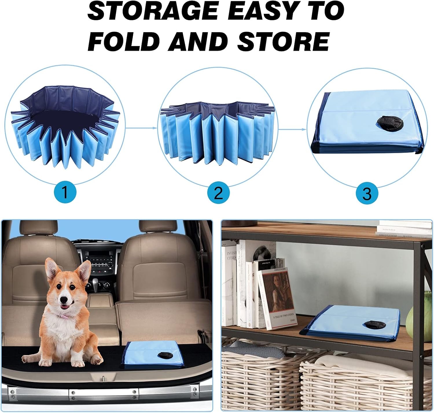 Foldable Dog Pet Pool - Large Foldable Bathing Tub for Dogs Cats, Portable Kiddie Pool, Indoor Outdoor Swimming Pool for Pet, PVC Non-Slip Pet Dog Cat Bathing Tub Children Pet Dog Pool