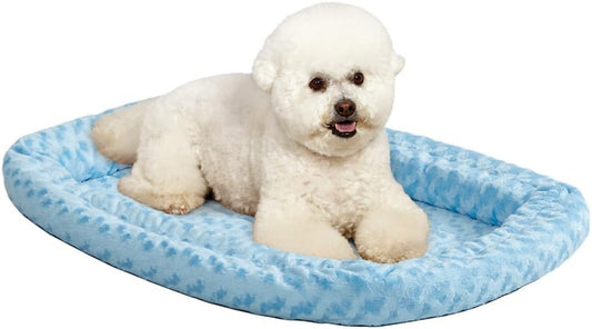 Double Bolster Pet Bed | Blue 30-Inch Dog Bed Ideal for Medium Dog Breeds & Fits 30-Inch Long Dog Crates