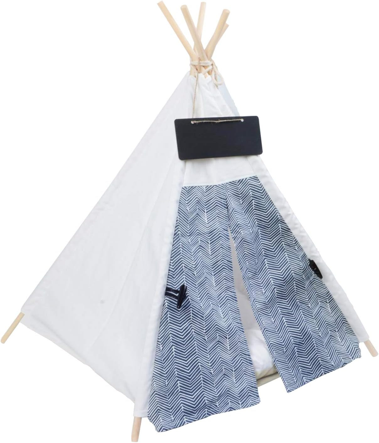 Pet Teepee Tents, Dog & Cat Bed Portable Dog Tents & Pet Houses for Small Dog or Cat with Thick Cushion & Blackboard, White & Stripes