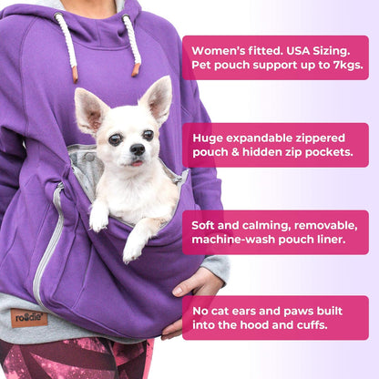 Pet Pouch Hoodie Small Pet Carrier - Dog Cat Pouch Hoodie Sweatshirt Kangaroo Pocket Holder - No Ears - Women'S Fit