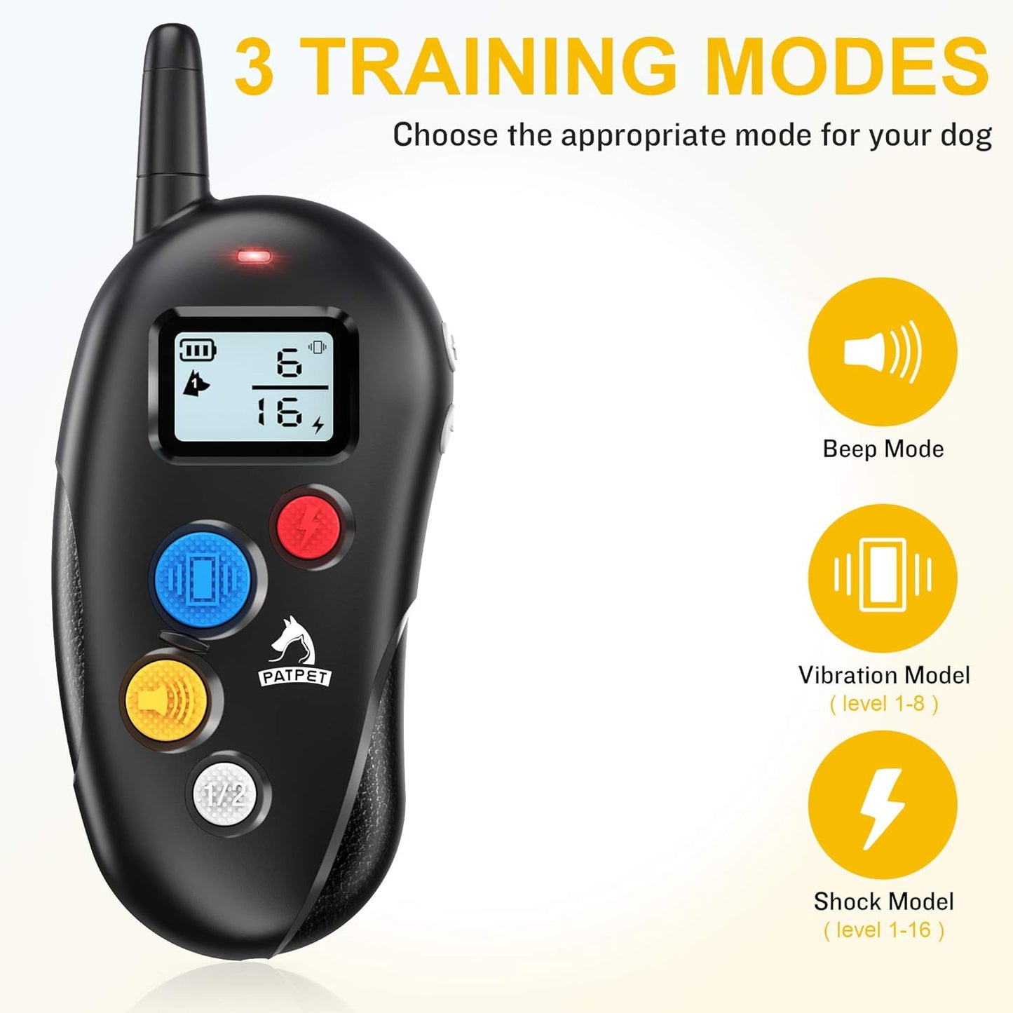 Dog Training Collar IPX7 Waterproof, Fast Rechargeable Shock Collar for Dogs with 1600FT Long Remote Range, 3 Modes Beep/Vibration/Shock E-Collar for Small Medium Large Dog(Ac Adapter Included)