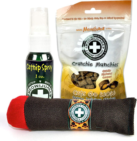 | Feline Good Bundle | Chicken Crunchie Munchies, Catnip Cigar, and 1 Oz. Catnip Spray | Organic | Grown in the USA | Promotes Play and Cat Health | Feline and Cat Lover Approved