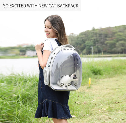 Cat Backpack Carrier, Ventilate Transparent Pet Backpack for Small Dogs Hiking, Travel, Outdoor, Airline-Approved Space Capsule Backpack (Grey)