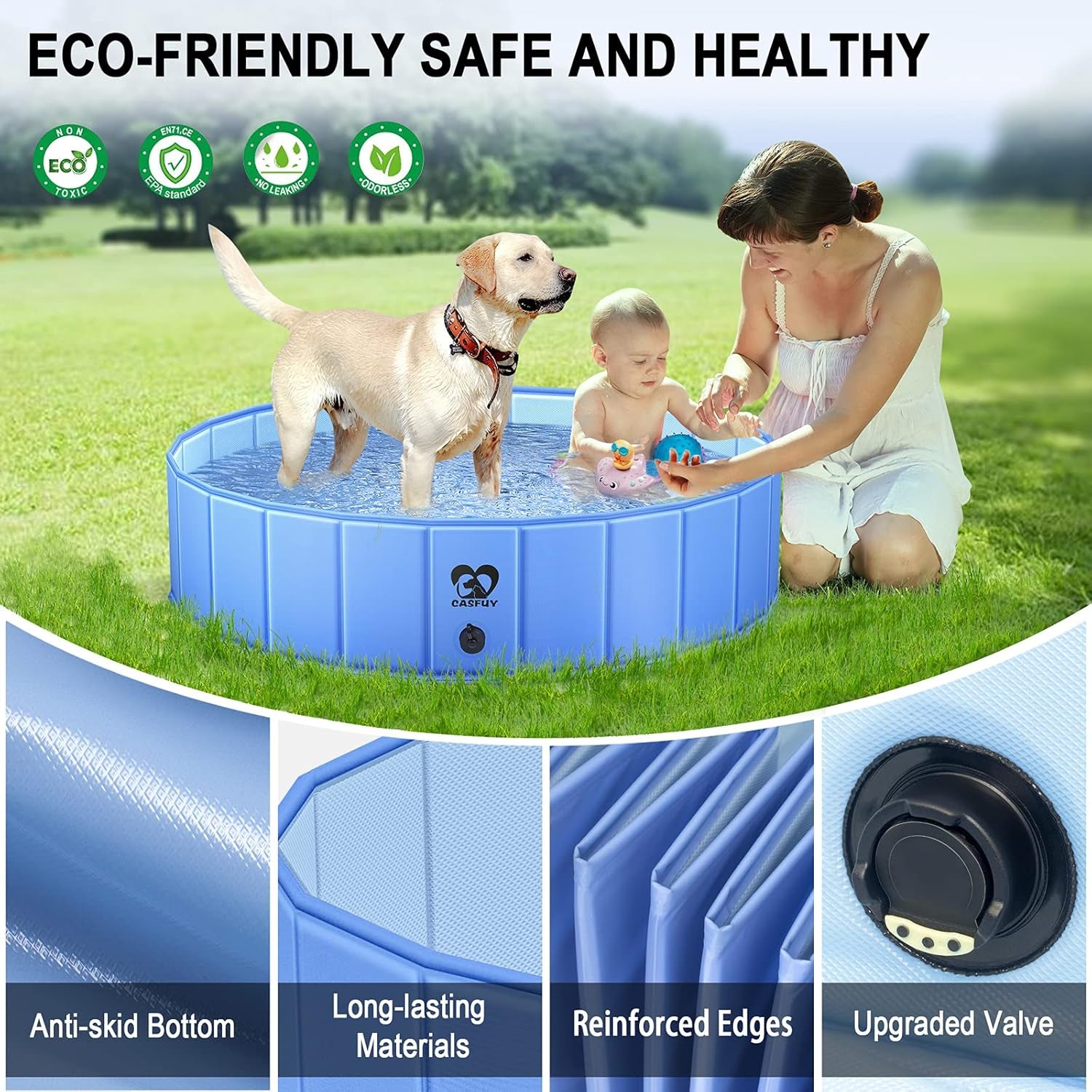 Foldable Dog Pool - 48'' / 63" Portable Dog Swimming Pool & Collapsible Swimming Pool for Small Large Dogs (63''X12'')