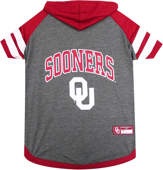 NCAA Oklahoma Sooners Hoodie for Dogs & Cats, Small. | Collegiate Licensed Dog Hoody Tee Shirt | Sports Hoody T-Shirt for Pets | College Sporty Dog Hoodie Shirt