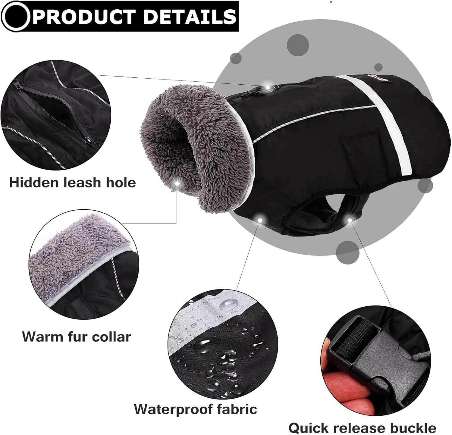 Warm Dog Coat Reflective Dog Jacket, Waterproof Dog Winter Coat Turtleneck Dog Clothes for Cold Weather, Thick Fleece Dog Snowsuit Christmas Dog Vest Pet Apparel for Small Medium Large Dogs L