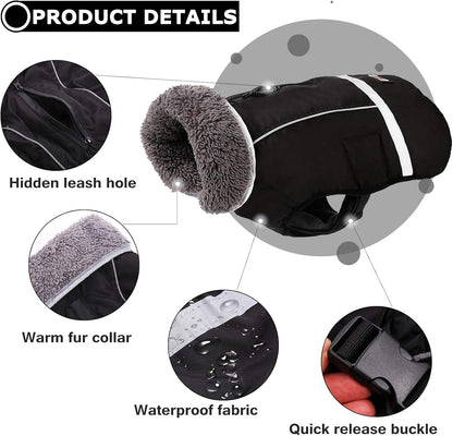 Warm Dog Coat Reflective Dog Jacket, Waterproof Dog Winter Coat Turtleneck Dog Clothes for Cold Weather, Thick Fleece Dog Snowsuit Christmas Dog Vest Pet Apparel for Small Medium Large Dogs L