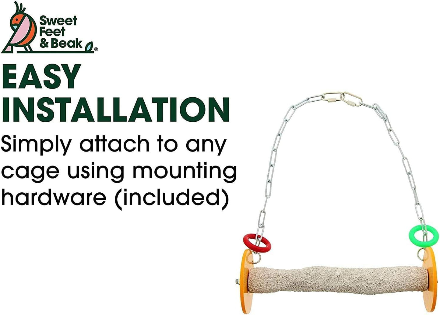 Roll Bird Swing - Pumice Perch Bird Toys Trims Nails and Beaks, Safe and Non-Toxic Bird Cage Accessories for Small and Large Birds, Swinging Toys Birds Will Love, Medium 9 Inches