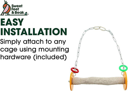 Roll Bird Swing - Pumice Perch Bird Toys Trims Nails and Beaks, Safe and Non-Toxic Bird Cage Accessories for Small and Large Birds, Swinging Toys Birds Will Love, Medium 9 Inches