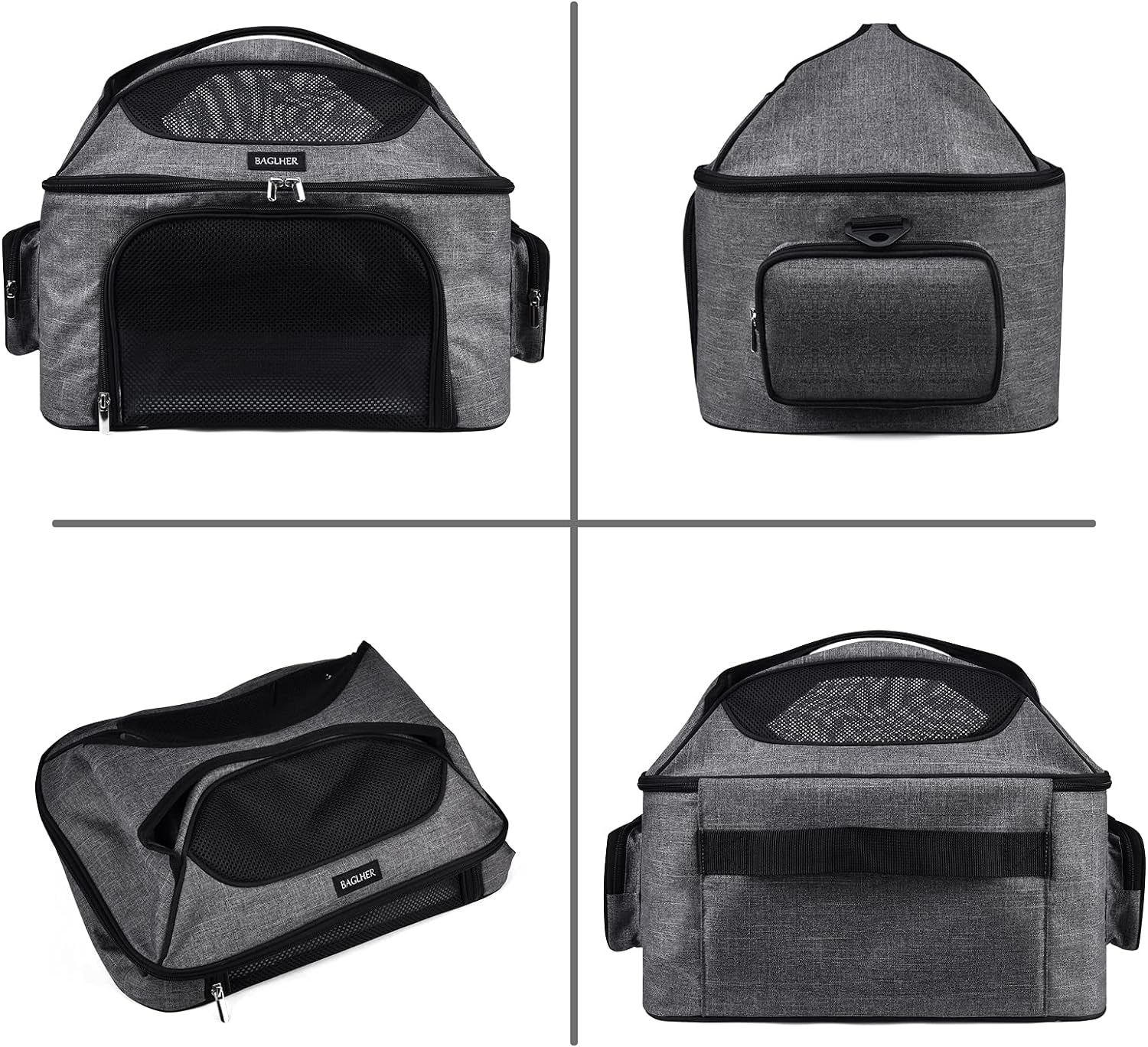 Pet Travel Carrier Bag, Small Dog or Cat Travel Carrier, Pet Cage with Locking Safety Zipper, Airline-Approved Soft Surface Foldable Pet Carrier.Gray