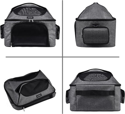 Pet Travel Carrier Bag, Small Dog or Cat Travel Carrier, Pet Cage with Locking Safety Zipper, Airline-Approved Soft Surface Foldable Pet Carrier.Gray
