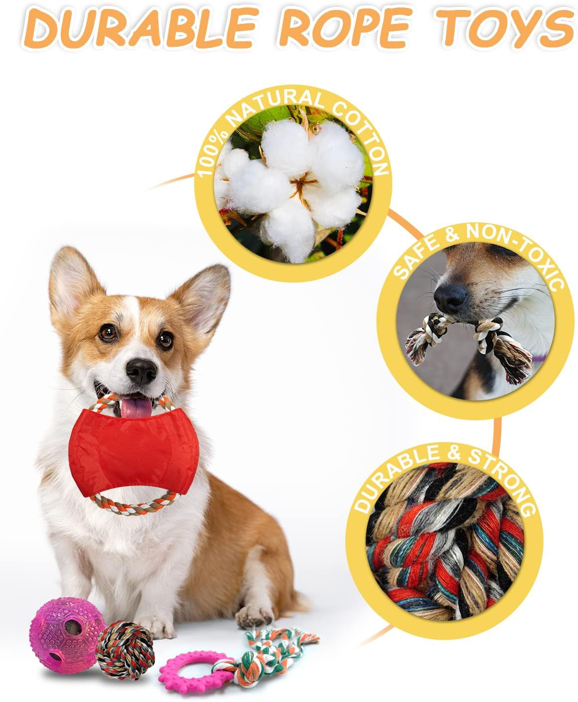Dog Toys- Dog Chew Toys for Puppy, 10 Pack Nearly Indestructible Dog Toys for Aggressive Chewers Puppy Chew Toys, Puppies Teething Cotton Rope Toys for Boredom Interactive Tug of War