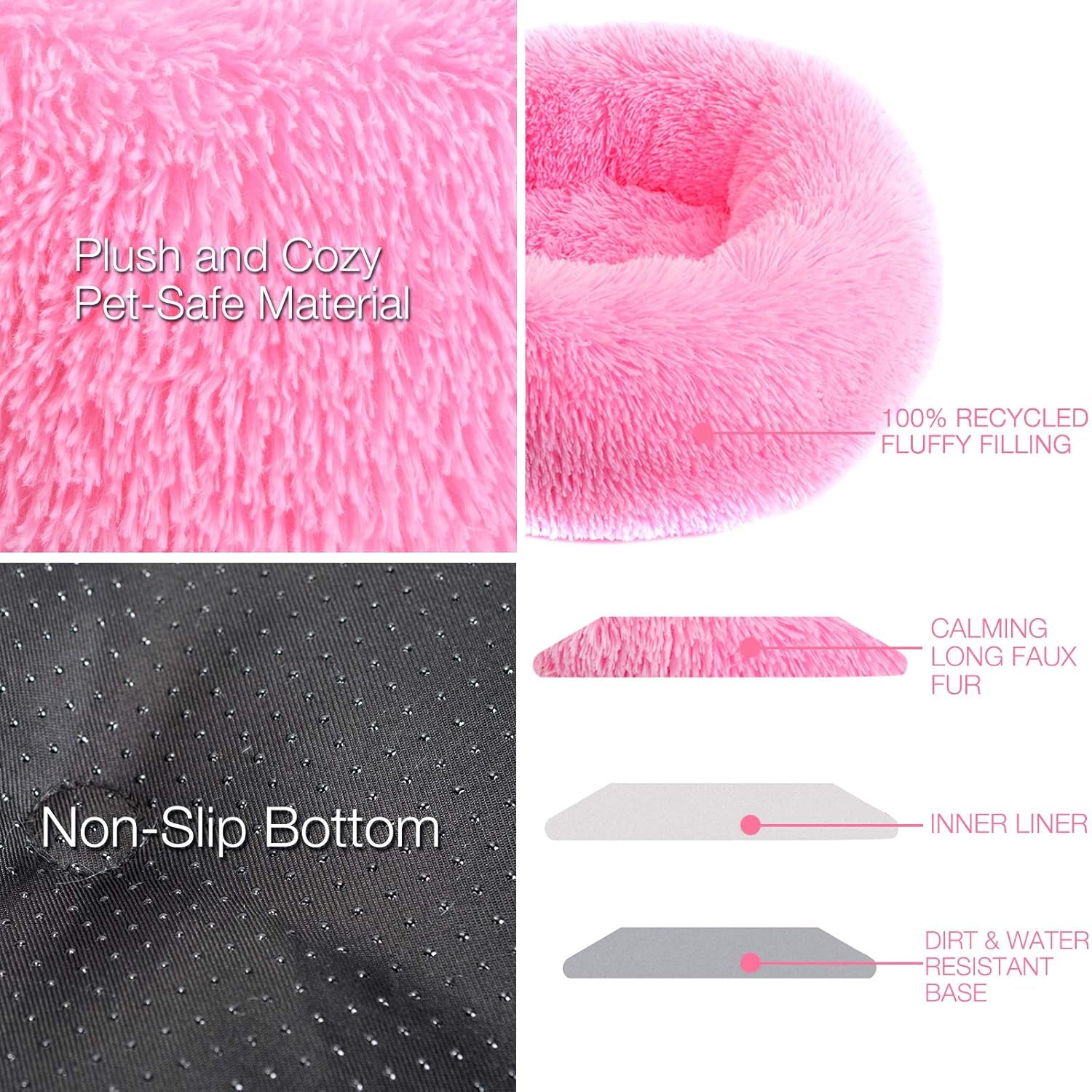 Calming Dog Bed,Cozy Soft round Dog Beds for Medium Large Dogs,Fluffy Plush Cat Beds for Indoor Washable, Warming Donut Pet Beds Big Dog Bed Cushion for Crate Kennel Hot Pink 19.7'