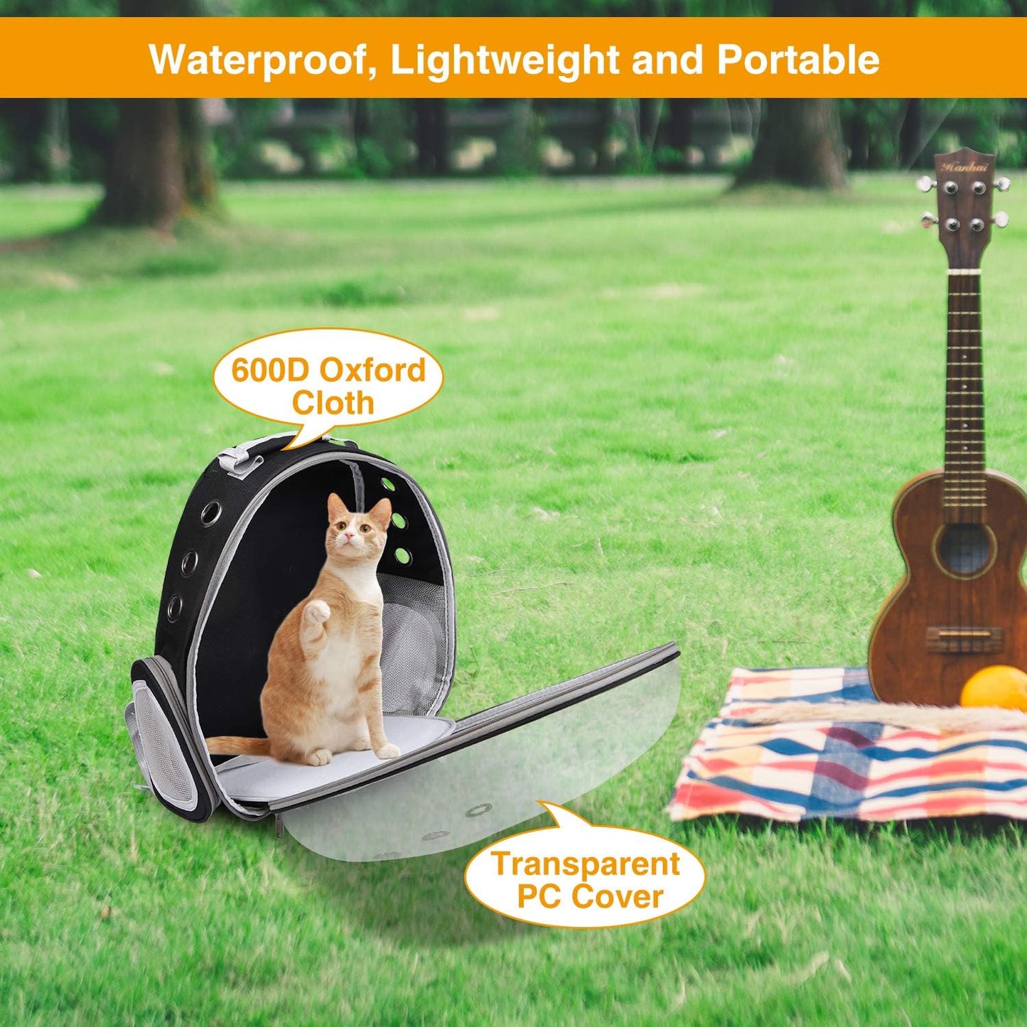 Cat Backpack Carrier Bubble Bag,Small Dog Backpack Carrier for Puppies or Rabbit,Space Capsule Pet Carrier Backpacks Airline Approved for Travel Outdoor Use,Black