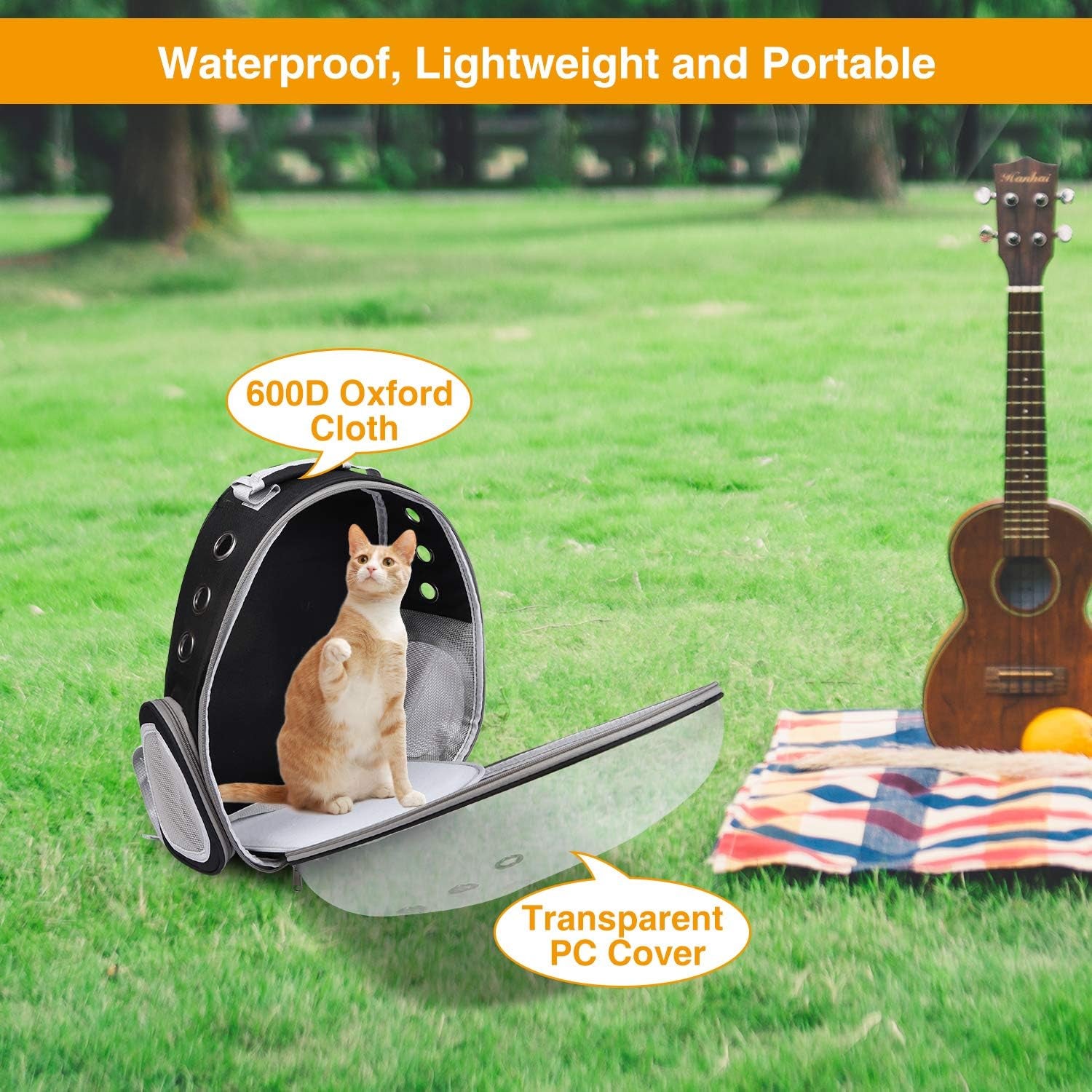 Cat Backpack Carrier Bubble Bag,Small Dog Backpack Carrier for Puppies or Rabbit,Space Capsule Pet Carrier Backpacks Airline Approved for Travel Outdoor Use,Black