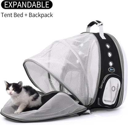 Cat Carrier Backpacks Bubble Bag, Dog Backpack Carrier for Small Dogs/Kitten, Expandable Airline-Approved Transparent Pet Carrying Hiking Traveling Backpack (Black)