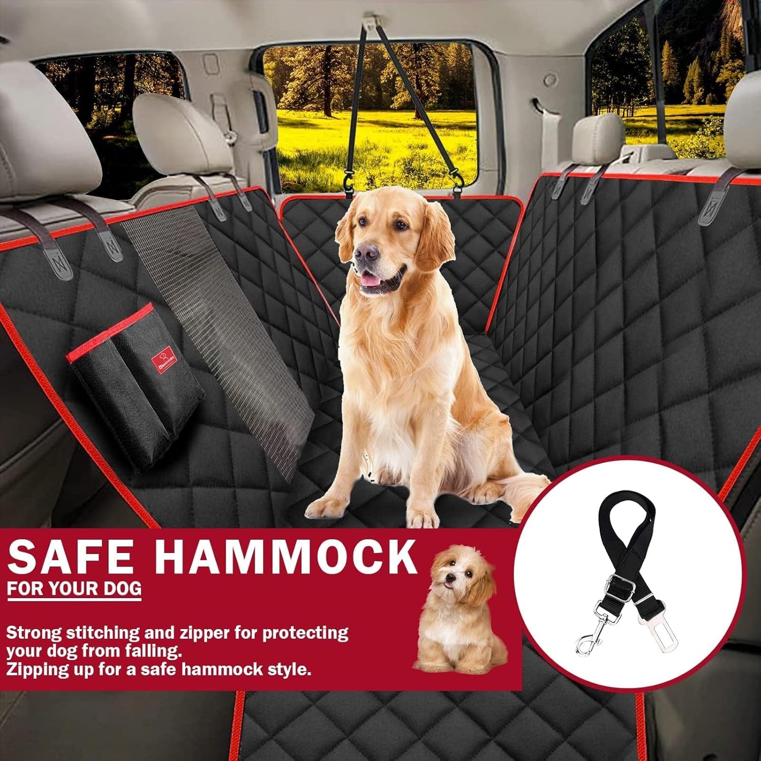 Dog Car Seat Cover, Durable Zipper Design Dog Car Hammock W/Mesh Window, Scratch-Proof & Waterproof - Pet Seat Cover for Cars Back Seat, Dog Seat Cover for Cars, Suvs & Trucks