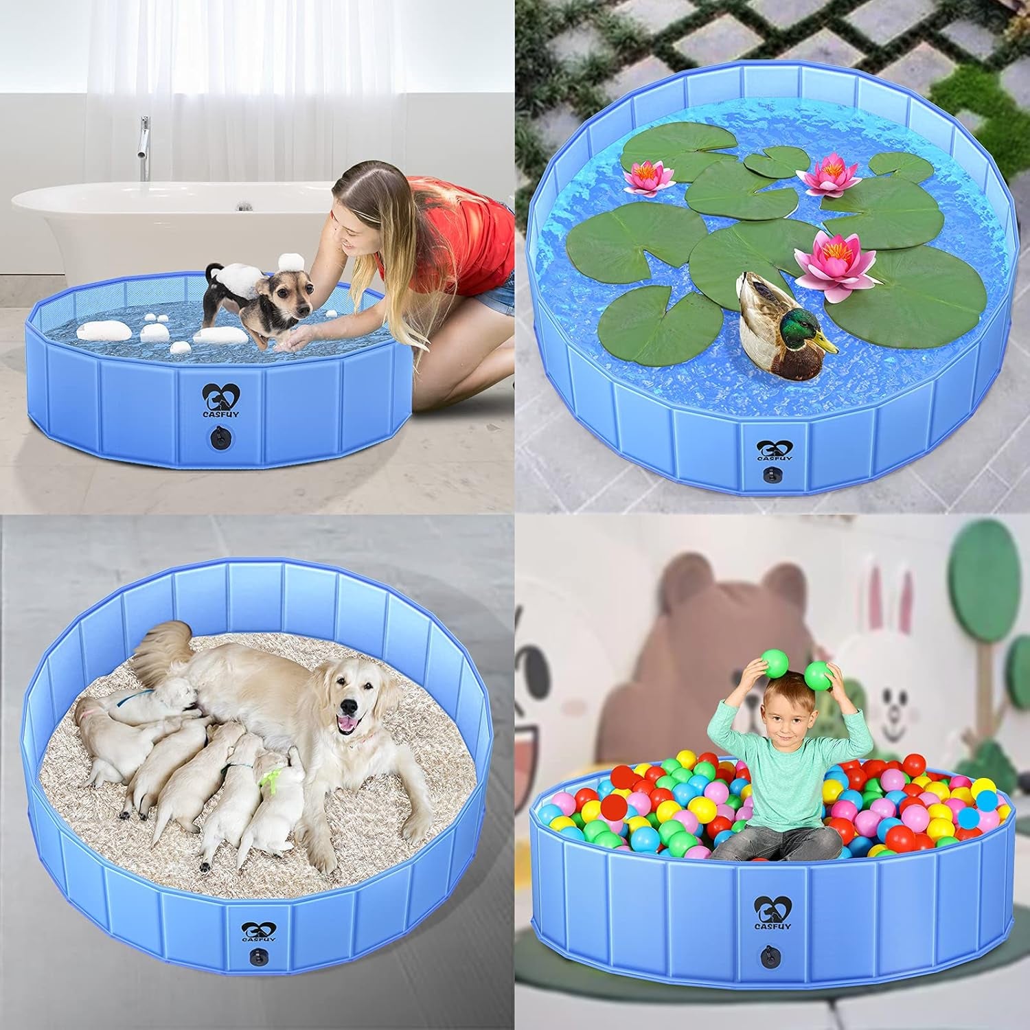 Foldable Dog Pool - 48'' / 63" Portable Dog Swimming Pool & Collapsible Swimming Pool for Small Large Dogs (63''X12'')