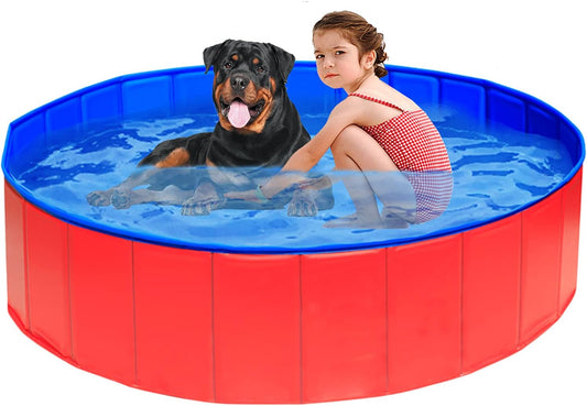 Foldable Dog Pet Bath Pool, Collapsible Swimming Pool for Dogs, Portable PVC Pet Paddling Bath Tub Dog Pools for Large Dogs (2Xlarge-63'' X 12'')