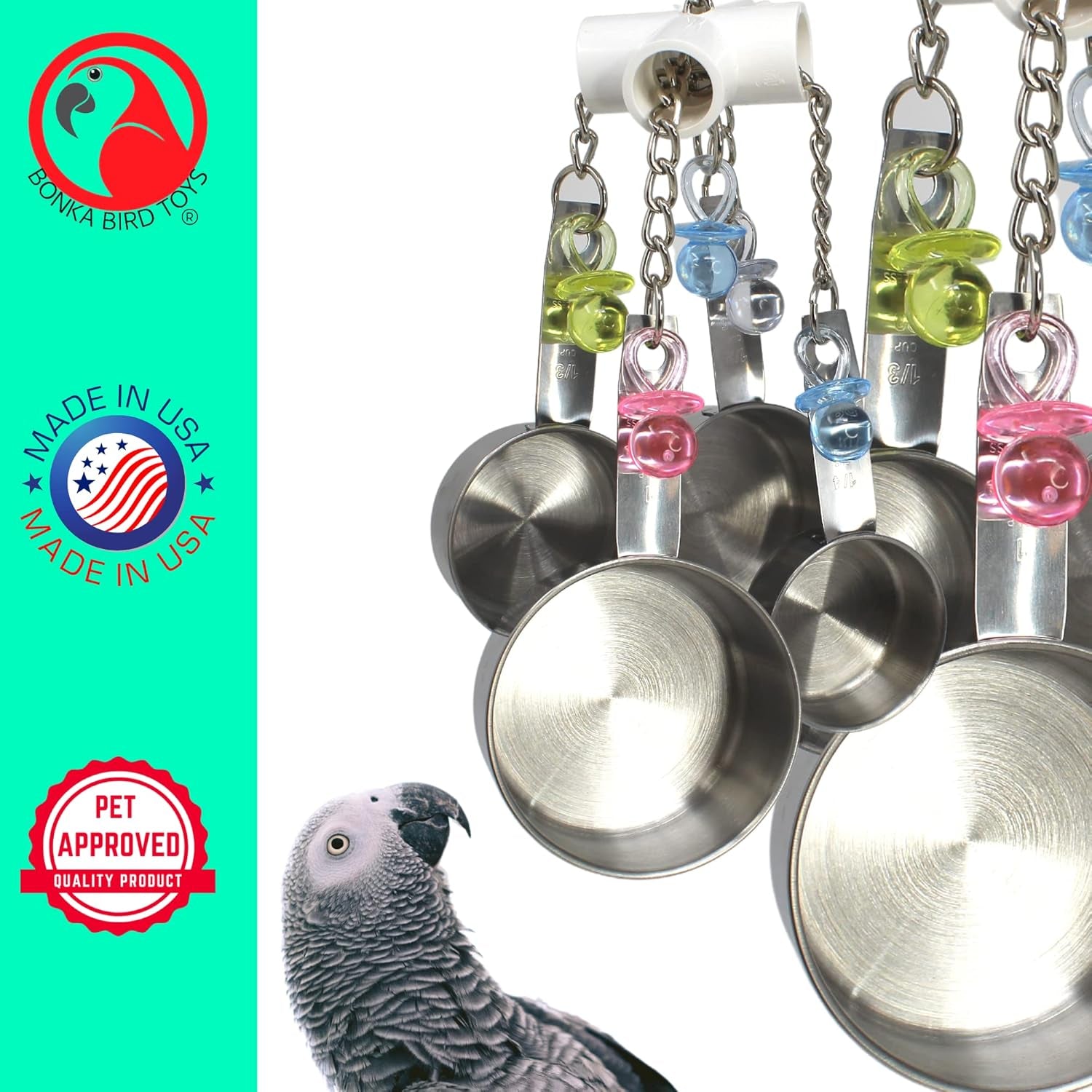Clacker  Colorful Durable Stainless Steel Pullable Parrot Macaw African Grey Cockatoo (Single Clacker, White)