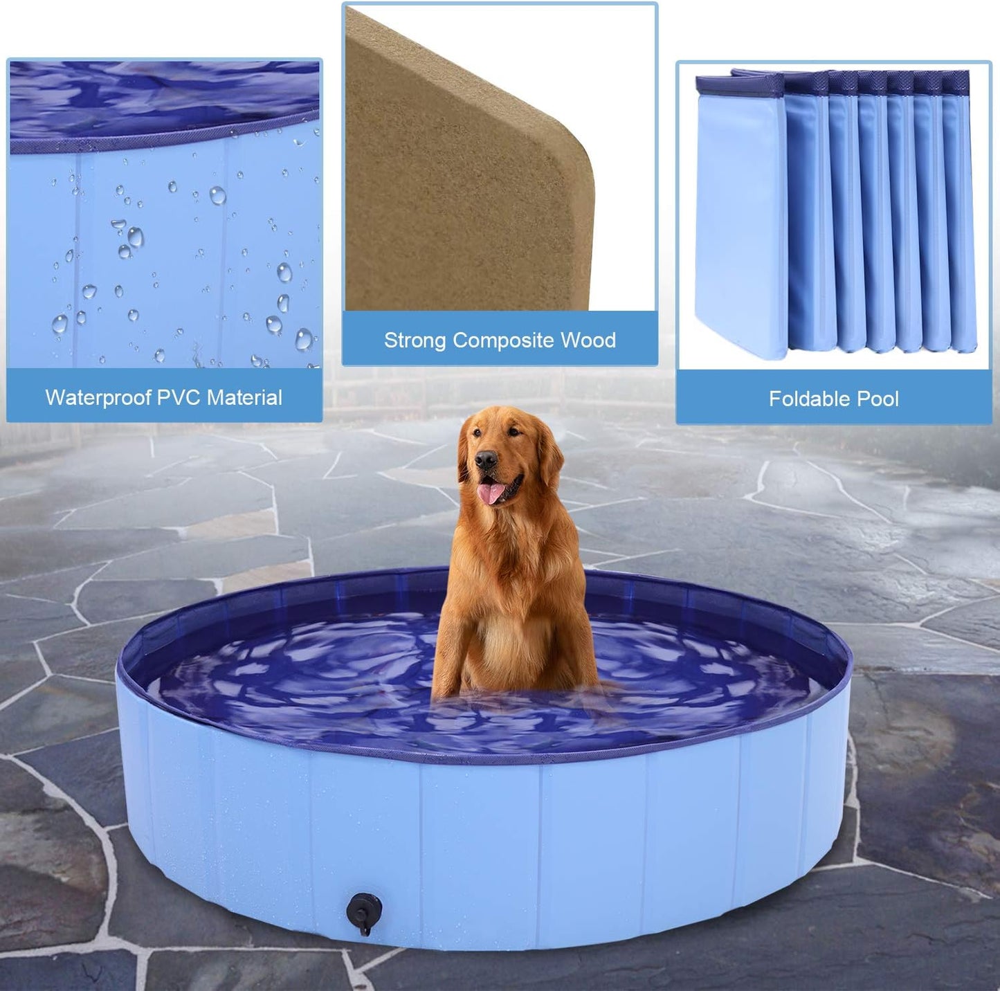 Dog Swimming Pool,  48" Pet Pools for Dogs, Slip-Resistant Kiddie Pool, Foldable PVC Dog Pet Swimming Pool for Kid Baby Pet with Pet Gloves
