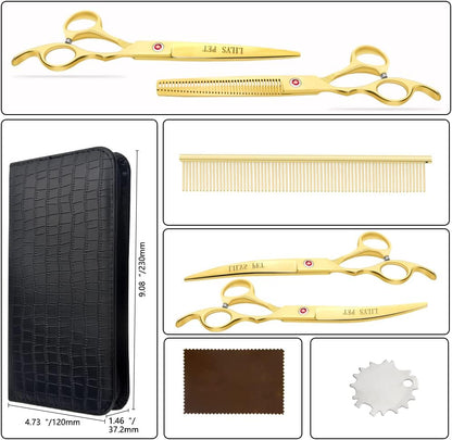 Professional PET DOG Grooming Coated Titanium Scissors Suit Cutting&Curved&Thinning Shears (7.0 Inches, Gold)…