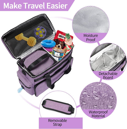 Dog Travel Bag, Airline Approved Pet Tote Organizer with Multi-Function Pockets, Accessories Set Includes Shoulder Strap, 2 Food Storage Containers, 2 Foldable Bowls