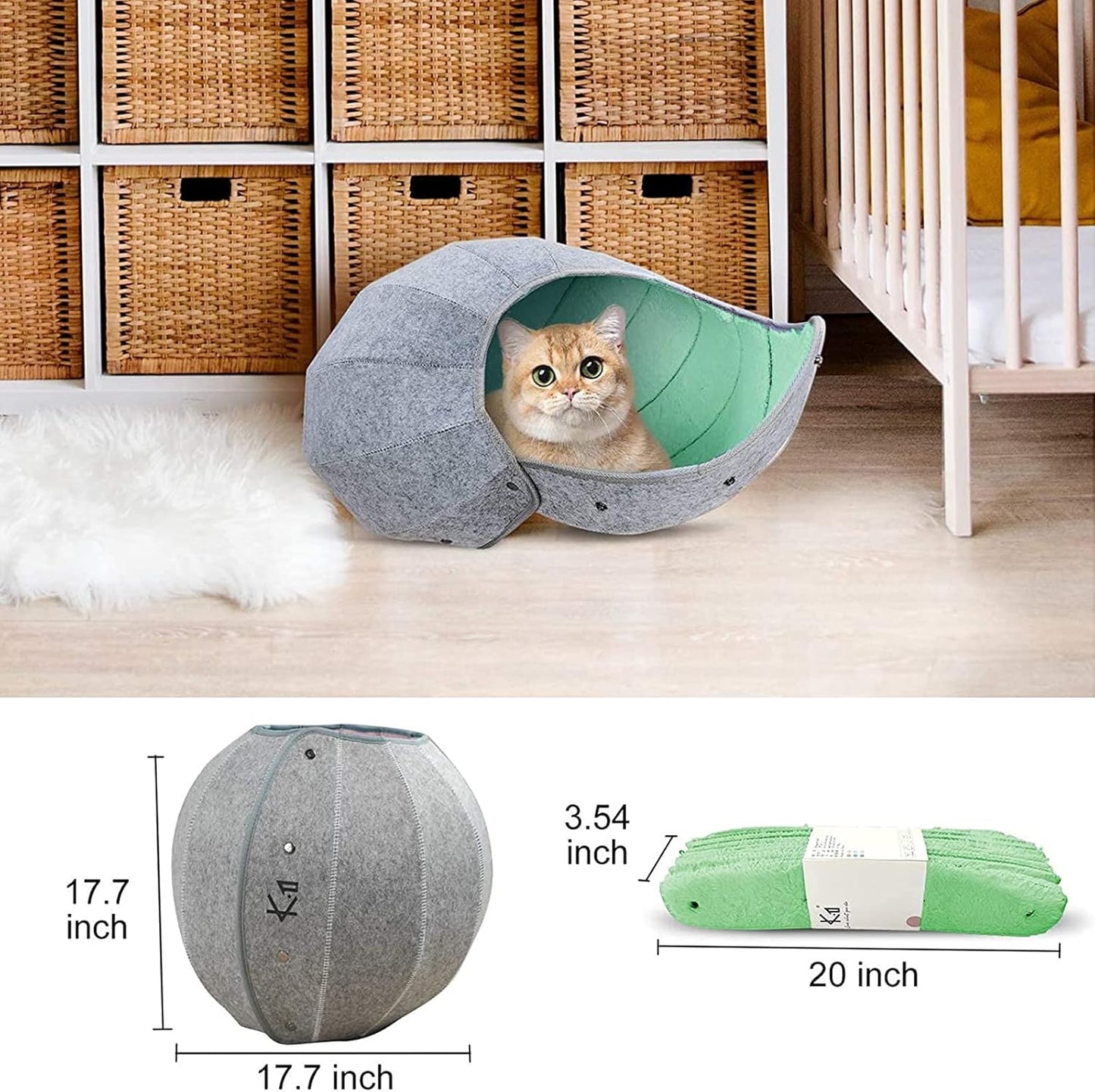 Cat Toy House Condos, Beds for Indoor Cats, Soft Cat Cave Tunnel Play, Multi-Function Foldable Cat Toy for Puppy Dogs and Cats, Green, Large