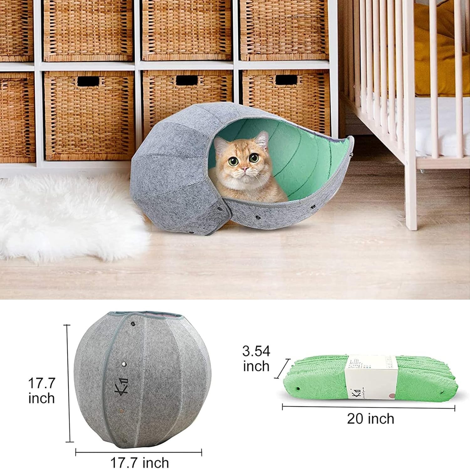 Cat Toy House Condos, Beds for Indoor Cats, Soft Cat Cave Tunnel Play, Multi-Function Foldable Cat Toy for Puppy Dogs and Cats, Green, Large