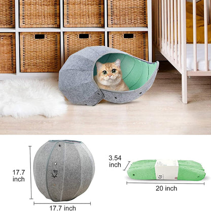 Cat Toy House Condos, Beds for Indoor Cats, Soft Cat Cave Tunnel Play, Multi-Function Foldable Cat Toy for Puppy Dogs and Cats, Green, Large