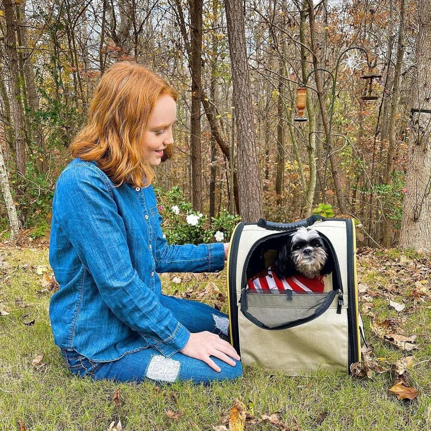 Cat Backpack Carrier, Expandable Pet Carrier Backpack for Small Cats Dogs, Dog Carrier Backpack with Breathable Mesh for Travel Hiking Camping, Hold Pets under 18 Lbs, Khaki