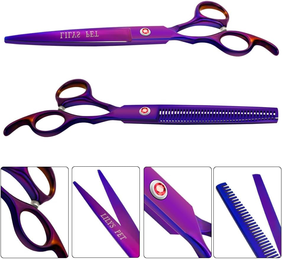 Professional PET DOG Grooming Coated Titanium Scissors Suit Cutting&Curved&Thinning Shears (8.0 Inches, Purple)…
