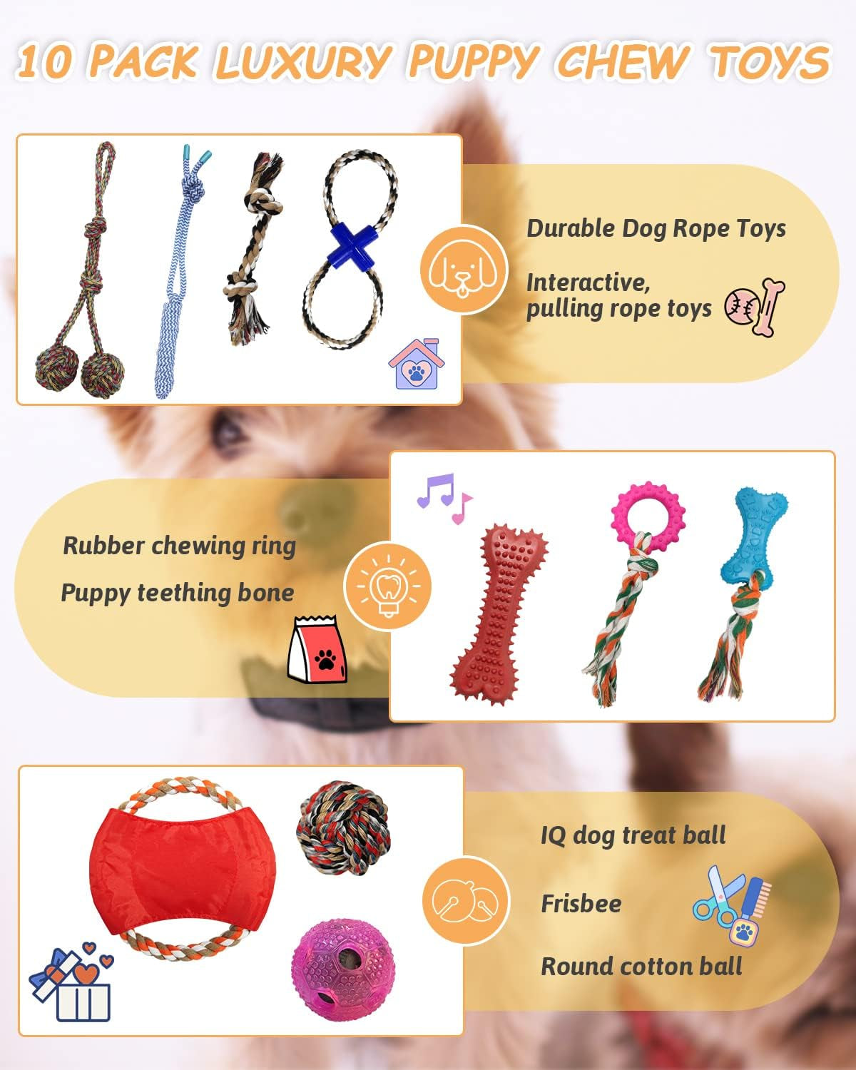 Dog Toys- Dog Chew Toys for Puppy, 10 Pack Nearly Indestructible Dog Toys for Aggressive Chewers Puppy Chew Toys, Puppies Teething Cotton Rope Toys for Boredom Interactive Tug of War